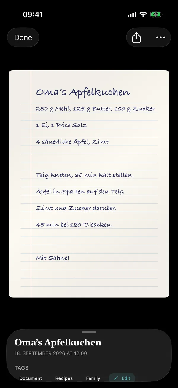 A handwritten recipe scanned as a document