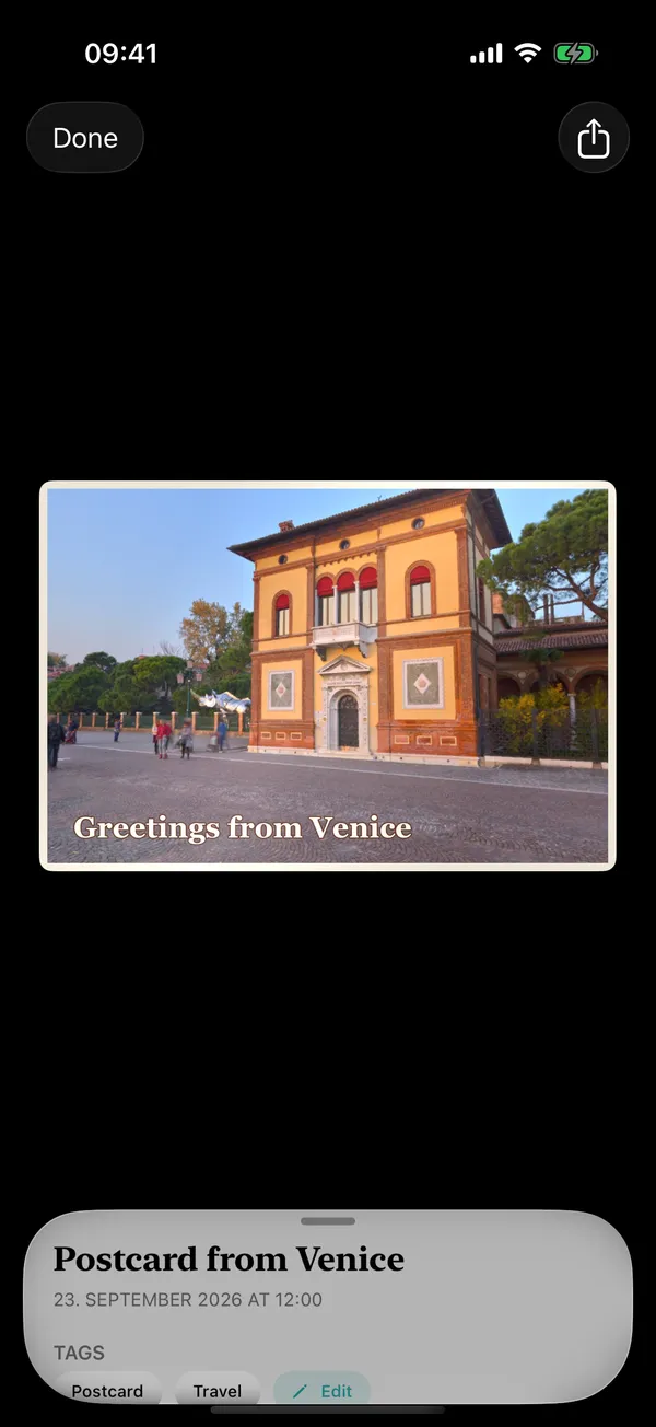 A scanned postcard from Venice, front side